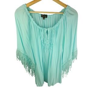 Melissa Paige Light Turquoise Fringe Tunic Top